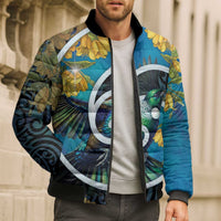 New Zealand Tui Bird Bomber Puffer Jacket Maori Koru With Kowhai Flowers