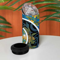 New Zealand Tui Bird 4 in 1 Can Cooler Tumbler Maori Koru With Kowhai Flowers