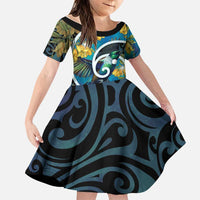 New Zealand Tui Bird Family Matching Mermaid Dress and Hawaiian Shirt Maori Koru With Kowhai Flowers
