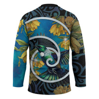 New Zealand Tui Bird Hockey Jersey Maori Koru With Kowhai Flowers