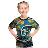 New Zealand Tui Bird Kid T Shirt Maori Koru With Kowhai Flowers