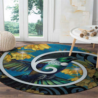 New Zealand Tui Bird Round Carpet Maori Koru With Kowhai Flowers