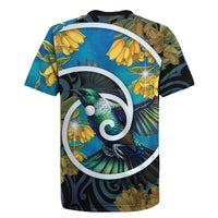 New Zealand Tui Bird Rugby Jersey Maori Koru With Kowhai Flowers