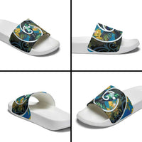 New Zealand Tui Bird Slide Sandals Maori Koru With Kowhai Flowers