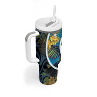 New Zealand Tui Bird Tumbler With Handle Maori Koru With Kowhai Flowers