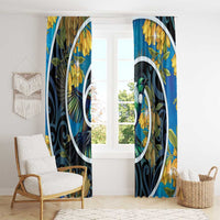 New Zealand Tui Bird Window Curtain Maori Koru With Kowhai Flowers