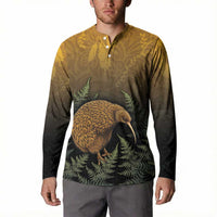 New Zealand Kiwi Bird Button Sweatshirt Silver Fern Mix Maori Pattern