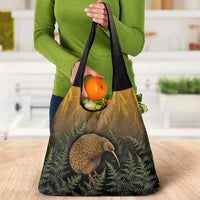 New Zealand Kiwi Bird Grocery Bag Silver Fern Mix Maori Pattern