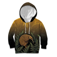 New Zealand Kiwi Bird Kid Hoodie Silver Fern Mix Maori Pattern