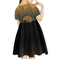 New Zealand Kiwi Bird Kid Short Sleeve Dress Silver Fern Mix Maori Pattern