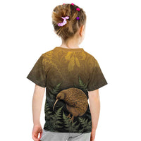 New Zealand Kiwi Bird Kid T Shirt Silver Fern Mix Maori Pattern
