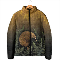 New Zealand Kiwi Bird Padded Jacket Silver Fern Mix Maori Pattern