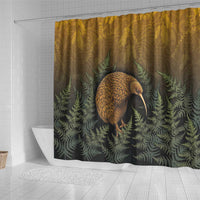 New Zealand Kiwi Bird Shower Curtain Silver Fern Mix Maori Pattern