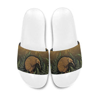 New Zealand Kiwi Bird Slide Sandals Silver Fern Mix Maori Pattern