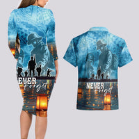 Hawaii Memorial Day Lantern Floating Couples Matching Long Sleeve Bodycon Dress and Hawaiian Shirt Always In Our Hearts