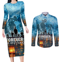 Hawaii Memorial Day Lantern Floating Couples Matching Long Sleeve Bodycon Dress and Long Sleeve Button Shirt Always In Our Hearts