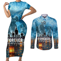 Hawaii Memorial Day Lantern Floating Couples Matching Short Sleeve Bodycon Dress and Long Sleeve Button Shirt Always In Our Hearts