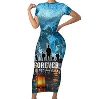Hawaii Memorial Day Lantern Floating Short Sleeve Bodycon Dress Always In Our Hearts LT05 Long Dress Blue - Polynesian Pride