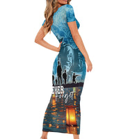 Hawaii Memorial Day Lantern Floating Short Sleeve Bodycon Dress Always In Our Hearts LT05 - Polynesian Pride