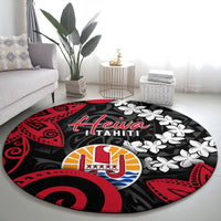 Tahiti Heiva Festival Round Carpet Floral Pattern With Coat Of Arms