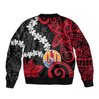Tahiti Heiva Festival Sleeve Zip Bomber Jacket Floral Pattern With Coat Of Arms LT05 - Polynesian Pride