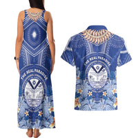 Marshall Islands Jemenei Day Couples Matching Tank Maxi Dress and Hawaiian Shirt Polynesian Tribal Tattoo Seashell Necklace