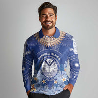 Marshall Islands Jemenei Day Long Sleeve Polo Shirt Polynesian Tribal Tattoo Seashell Necklace