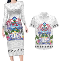 Guam Chamorro Liberation Day Couples Matching Long Sleeve Bodycon Dress and Hawaiian Shirt 82nd Anniversary LT05 White - Polynesian Pride
