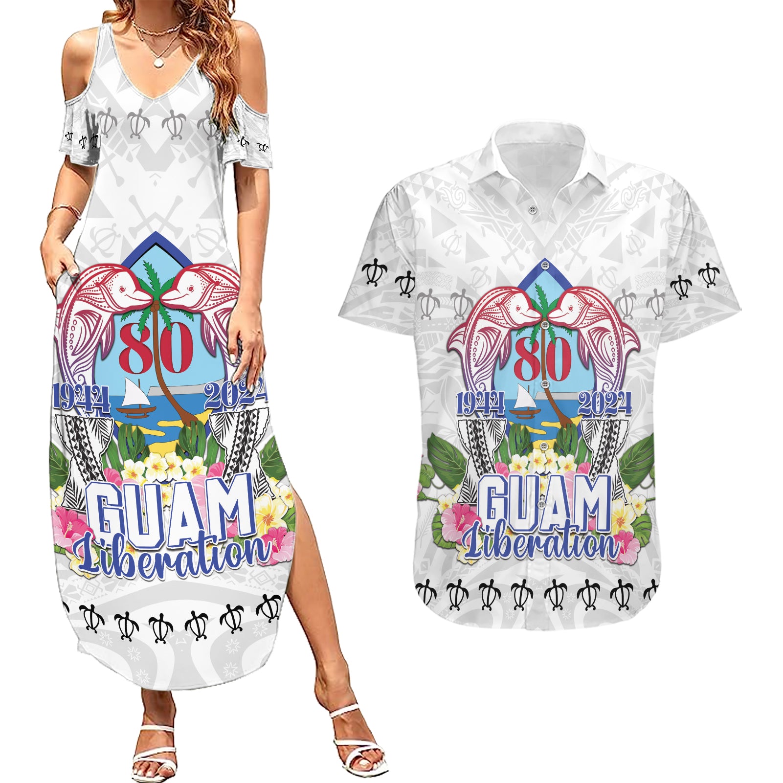 Guam Chamorro Liberation Day Couples Matching Summer Maxi Dress and Hawaiian Shirt 80th Anniversary