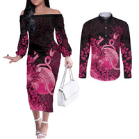 Personalised Cancer Fighter Couples Matching Off The Shoulder Long Sleeve Dress and Long Sleeve Button Shirt I Beat Cancer