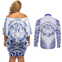 Northern Mariana Islands Liberation Day Couples Matching Off Shoulder Short Dress and Long Sleeve Button Shirt 79th Anniversary LT05 - Polynesian Pride