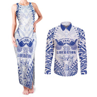 Northern Mariana Islands Liberation Day Couples Matching Tank Maxi Dress and Long Sleeve Button Shirt 79th Anniversary LT05 Blue - Polynesian Pride