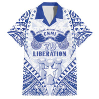Northern Mariana Islands Liberation Day Family Matching Puletasi and Hawaiian Shirt 79th Anniversary LT05 Dad's Shirt - Short Sleeve Blue - Polynesian Pride