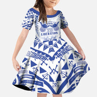 Northern Mariana Islands Liberation Day Family Matching Short Sleeve Bodycon Dress and Hawaiian Shirt 79th Anniversary LT05 Daughter's Dress Blue - Polynesian Pride