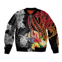 French Polynesia Bastille Day Bomber Jacket Tropical Turtle Hibiscus Polynesian Pattern LT05 Unisex Black - Polynesian Pride