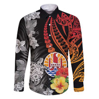 French Polynesia Bastille Day Family Matching Mermaid Dress and Hawaiian Shirt Tropical Turtle Hibiscus Polynesian Pattern LT05 Dad's Shirt - Long Sleeve Black - Polynesian Pride