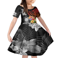 French Polynesia Bastille Day Family Matching Off The Shoulder Long Sleeve Dress and Hawaiian Shirt Tropical Turtle Hibiscus Polynesian Pattern LT05 Daughter's Dress Black - Polynesian Pride