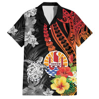French Polynesia Bastille Day Family Matching Off Shoulder Short Dress and Hawaiian Shirt Tropical Turtle Hibiscus Polynesian Pattern