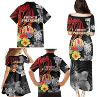 French Polynesia Bastille Day Family Matching Puletasi and Hawaiian Shirt Tropical Turtle Hibiscus Polynesian Pattern