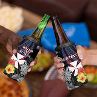 Personalised Wallis and Futuna Bastille Day 4 in 1 Can Cooler Tumbler Tropical Turtle Hibiscus Polynesian Pattern