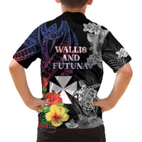 Wallis and Futuna Bastille Day Kid Hawaiian Shirt Tropical Turtle Hibiscus Polynesian Pattern