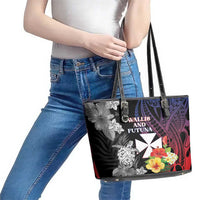 Wallis and Futuna Bastille Day Leather Tote Bag Tropical Turtle Hibiscus Polynesian Pattern LT05 - Polynesian Pride