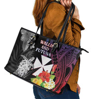 Wallis and Futuna Bastille Day Leather Tote Bag Tropical Turtle Hibiscus Polynesian Pattern LT05 - Polynesian Pride