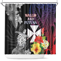 Wallis and Futuna Bastille Day Shower Curtain Tropical Turtle Hibiscus Polynesian Pattern