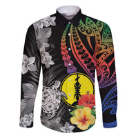 New Caledonia Bastille Day Family Matching Off Shoulder Short Dress and Hawaiian Shirt Tropical Turtle Hibiscus Polynesian Pattern LT05 Dad's Shirt - Long Sleeve Black - Polynesian Pride