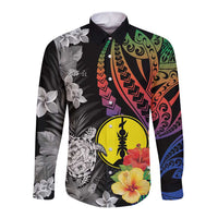New Caledonia Bastille Day Long Sleeve Button Shirt Tropical Turtle Hibiscus Polynesian Pattern LT05 Unisex Black - Polynesian Pride