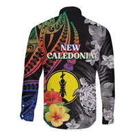New Caledonia Bastille Day Long Sleeve Button Shirt Tropical Turtle Hibiscus Polynesian Pattern LT05 - Polynesian Pride
