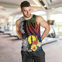 New Caledonia Bastille Day Men Tank Top Tropical Turtle Hibiscus Polynesian Pattern LT05 Black - Polynesian Pride