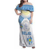 Personalised Palau Constitution Day Family Matching Off Shoulder Maxi Dress and Hawaiian Shirt Polynesian Turtle