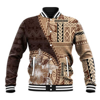 Samoa Siapo Elegant Baseball Jacket Hibiscus Chocolate Brown Motifs LT05 Unisex Brown - Polynesian Pride